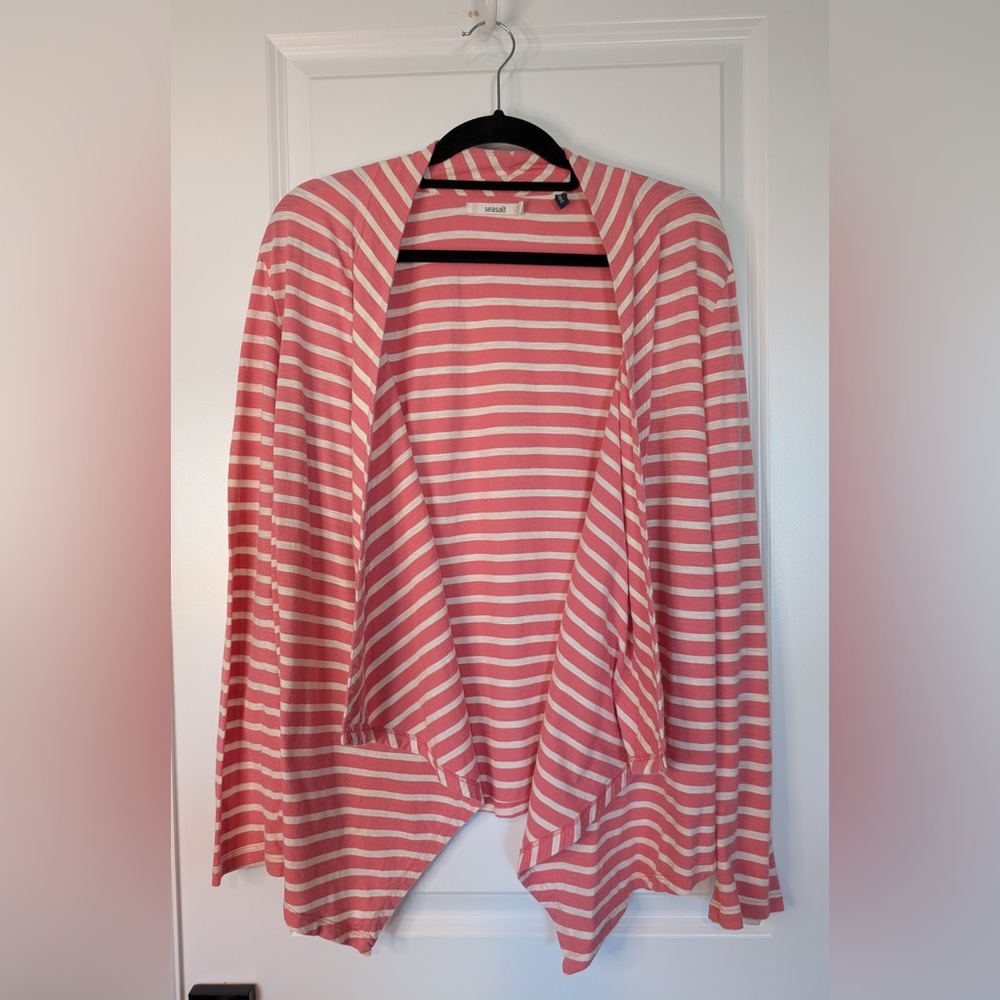 Seasalt Cornwall Organic Cotton Striped Hardy Cardy Pink White Cardigan